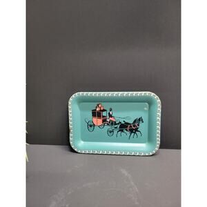 Vintage Tip Tray, Green Carriage Horse, Tin Snack Tidbit